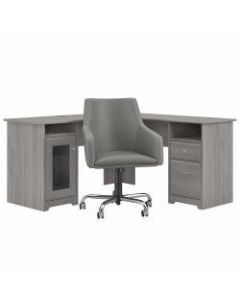 Bush Furniture Cabot 60inW L-Shaped Computer Desk With Mid-Back Leather Box Chair, Modern Gray, Standard Delivery