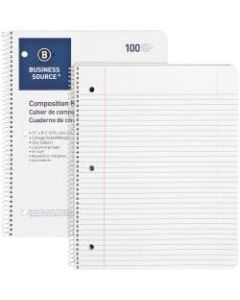 Business Source Wirebound College Ruled Notebooks - Letter - 100 Sheets - Wire Bound - 16 lb Basis Weight - 8 1/2in x 11in - White Paper - Stiff-back - 1Each