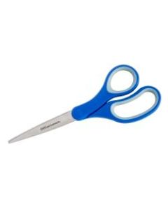 Office Depot Brand Soft Handle Stainless Steel Scissors, 8in, Straight, Blue/Gray