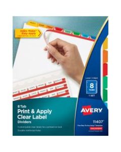 Avery Print & Apply Clear Label Dividers With Index Maker Easy Apply Printable Label Strip And Color Tabs, 8-Tab, Multicolor, 1 Set