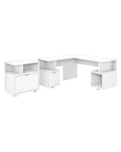 kathy ireland Home by Bush Furniture Madison Avenue 60inW L-Shaped Desk With Lateral File Cabinet, Pure White, Standard Delivery