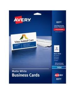 Avery Inkjet Microperforated Business Cards, Sure Feed Technology, 2in x 3 1/2in, Matte White, Pack Of 250