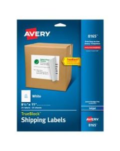 Avery Permanent Full-Sheet Labels, 8165, Inkjet, 8 1/2in x 11in, White, Box Of 25