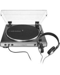 Audio-Technica AT-LP60XHP Fully Automatic Belt-Drive Turntable with Headphones - Belt Drive - Straight Automatic Tone Arm - 45, 33.33 rpm - Die-cast Aluminum - Gunmetal, Black - Audio Line Out