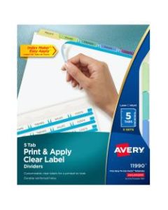 Avery Print & Apply Clear Label Dividers With Index Maker Easy Apply Printable Label Strip And Color Tabs, 5-Tab, Contemporary Multicolor, Pack Of 5 Sets