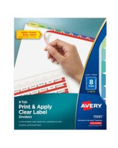 Avery Print & Apply Clear Label Dividers With Index Maker Easy Apply Printable Label Strip And Color Tabs, 8-Tab, Contemporary Multicolor, Pack Of 5 Sets