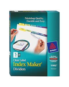 Avery Print & Apply Clear Label Dividers With Index Maker Easy Apply Printable Label Strip And Color Tabs, 5-Tab, Contemporary Multicolor, Box Of 25 Sets