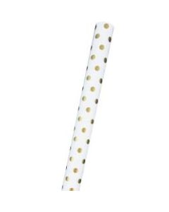JAM Paper Wrapping Paper, 25 Sq Ft, Polka Dot, White & Gold