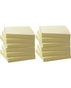 Business Source Yellow Adhesive Notes - 3in x 3in - Square - 100 Sheets per Pad - Unruled - Yellow - Self-adhesive, Removable - 12 / Pack