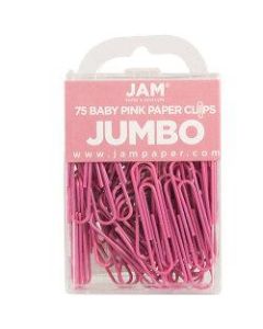 JAM Paper Paper Clips, Jumbo, 2in, 25-Sheet Capacity, Pink, Pack Of 75