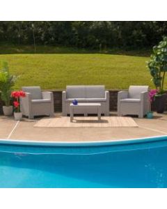Flash Furniture 4-Piece Outdoor Faux-Rattan Chair, Loveseat and Table Set, Light Gray