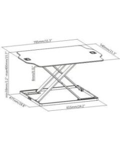 Amer Mounts Ultra Slim Height Adjustable Standing Desk- White Finish - 22.05 lb Load Capacity - 15.7in Height x 21.3in Width - Desktop - Steel, Board, Plastic, Iron - White