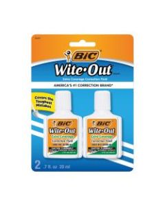 BIC Wite-Out Extra Coverage Correction Fluid, 20 mL Bottles, White, Pack Of 2