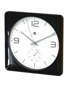 Alba Duo Silent Square Clock With Temperature Indicator, 12inH x 12inW x 9 3/4inD, Black