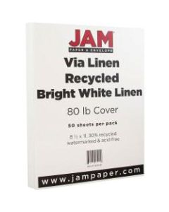 JAM Paper Cover Card Stock, 8 1/2in x 11in, 80 Lb, 30% Recycled, Strathmore Bright White Laid, Pack Of 50 Sheets