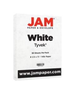 JAM Paper Tyvek Letter Card Stock, 8-1/2in x 11in, 14 Lb, White, Pack Of 50 Sheets