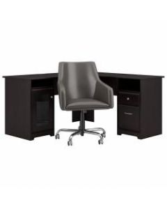 Bush Furniture Cabot 60inW L-Shaped Desk With Mid-Back Leather Box Chair, Espresso Oak, Standard Delivery