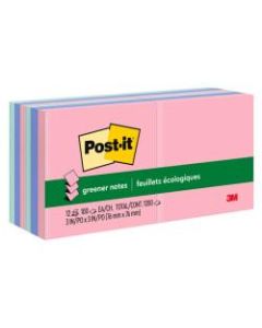 Post-it Notes Greener Pop-Up Notes, 3in x 3in, 100% Recycled, Helsinki, Pack Of 12 Pads