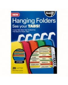 Find It Tab-View Hanging File Folders, Letter Size, 70% Recycled, Assorted Colors, Pack Of 20