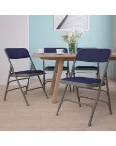 Flash Furniture Hercules Curved Upholstered Folding Chairs, Set Of 4 Folding Chairs, Navy/Gray