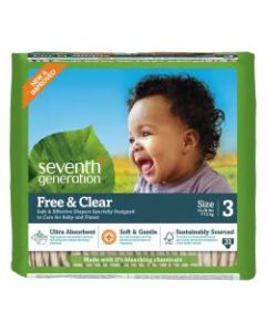 Seventh Generation Free & Clear Baby Diapers, Size 3, 16 - 28 Lb, Pack Of 31 Diapers, Carton Of 4 Packs