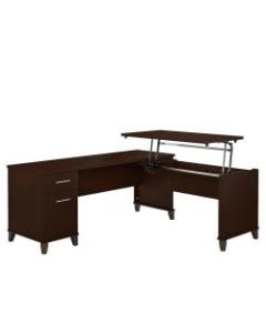Bush Furniture Somerset 3 Position Sit to Stand L Shaped Desk, 72inW, Mocha Cherry, Standard Delivery