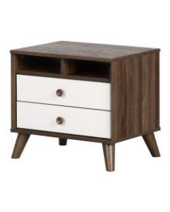 South Shore Yodi 2-Drawer Nightstand, 20-1/4inH x 22-1/4inW x 16-3/4inD, Natural Walnut/Pure White