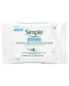 Simple Eye Make-Up Remover Pads, 30 Pads Per Pouch, Carton Of 6 Pouches