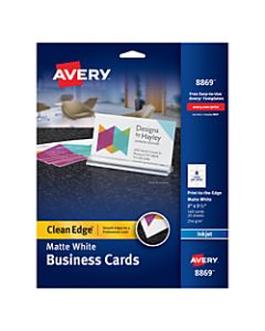 Avery Inkjet Clean-Edge Business Cards, 2in x 3 1/2in, White Matte, Pack Of 160