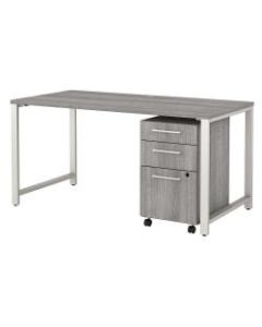 Bush Business Furniture 400 Series 60inW x 30inD Table Desk With 3-Drawer Mobile File Cabinet, Platinum Gray, Premium Installation