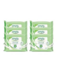 Simple Cleansing Facial Wipes, 7-1/2in x 7in, 25 Wipes Per Pouch, Pack Of 6 Pouches