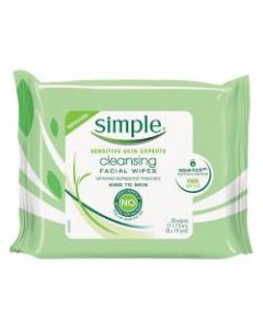 Simple Cleansing Facial Wipes, 7-1/2in x 7in, Pack Of 25 Wipes