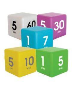 Datexx Time Cube Preset Timers, Blue/Green/Yellow/Purple/White, Pre-K - College, Pack Of 5