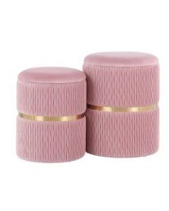 LumiSource Cinch Nesting Ottoman Set, Gold/Pink