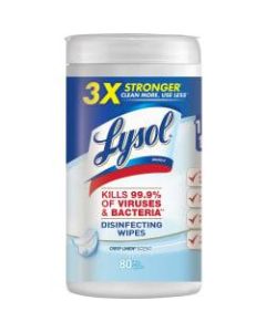 Lysol Disinfecting Wipes - Wipe - Crisp Linen Scent - 7in Width x 8in Length - 80 / Canister - 6 / Carton - White