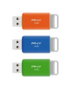PNY USB 2.0 Flash Drives, 32GB, Assorted Colors, Pack Of 3 Drives