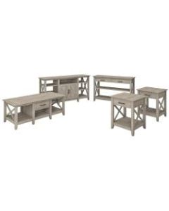 Bush Furniture Key West Tall TV Stand With Coffee Table, Console Table And Set Of 2 End Tables, Washed Gray, Standard Delivery
