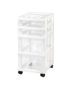 Iris Rolling Plastic 4-Drawer Storage Cart, 26 7/16in x 12 1/16in x 14 1/4in, White
