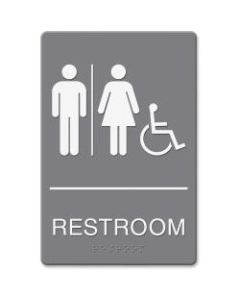 HeadLine Restroom/Wheelchair Image Indoor Sign - 1 Each - Restroom (Man/Woman/Wheelchair) Print/Message - 6in Width x 9in Height - Rectangular Shape - Double-sided - Plastic - Gray, White