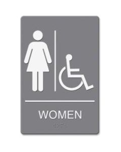 HeadLine Women/Wheelchair Image Indoor Sign - 1 Each - womens restroom/wheelchair accessible Print/Message - 6in Width x 9in Height - Rectangular Shape - Plastic - Gray, White