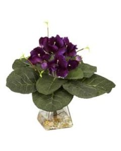 Nearly Natural 12inH Silk Gloxinia Plant With Glass Vase, Purple