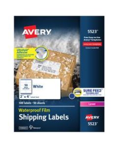 Avery Waterproof Laser Mailing Labels With TrueBlock Technology, 2in x 4in, White, Pack Of 500