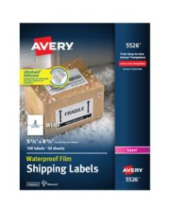 Avery Waterproof Laser Mailing Labels With TrueBlock Technology, 5 1/2in x 8 1/2in, White, Pack Of 100