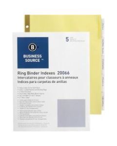 Business Source Insertable 5-Tab Ring Binder Indexes - 5 x Divider(s) - 5 Tab(s)/Set2in Tab Width - 8.5in Divider Width x 11in Divider Length - Letter - 3 Hole Punched - Buff Divider - Clear Tab(s) - 5 / Set