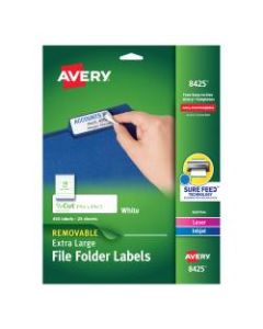 Avery Removable Extra-Large File Folder Labels, Sure Feed(TM) Technology, Removable Adhesive, White, 15/16in x 3-7/16in, 450 Labels (8425)