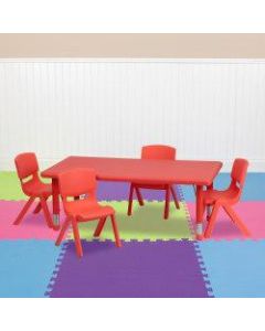 Flash Furniture Rectangular Plastic Height-Adjustable Activity Table With 4 Chairs, 23-3/4inH x 24inW x 48inD, Red