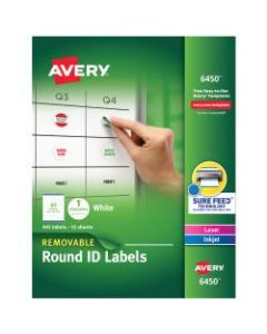 Avery Removable Round Multipurpose Labels, 6450, 1in Diameter, White, Pack Of 945