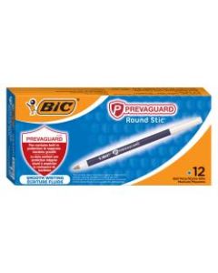BIC Prevaguard Round Stic Pens, Medium Point With Antimicrobial Additive, 1.0 mm, Blue Barrel, Blue Ink, Pack Of 12 Pens