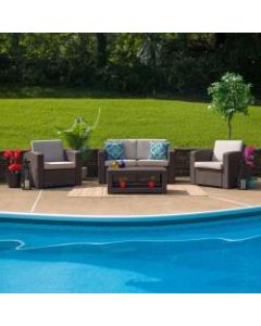 Flash Furniture 4-Piece Outdoor Faux-Rattan Loveseat, Chair and Table Set, Chocolate Brown
