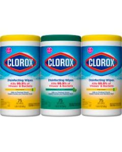 Clorox Disinfecting Wipes, 7in x 8in, Fresh Scent/Citrus Blend, 75 Wipes Per Canister, Pack Of 3 Canisters